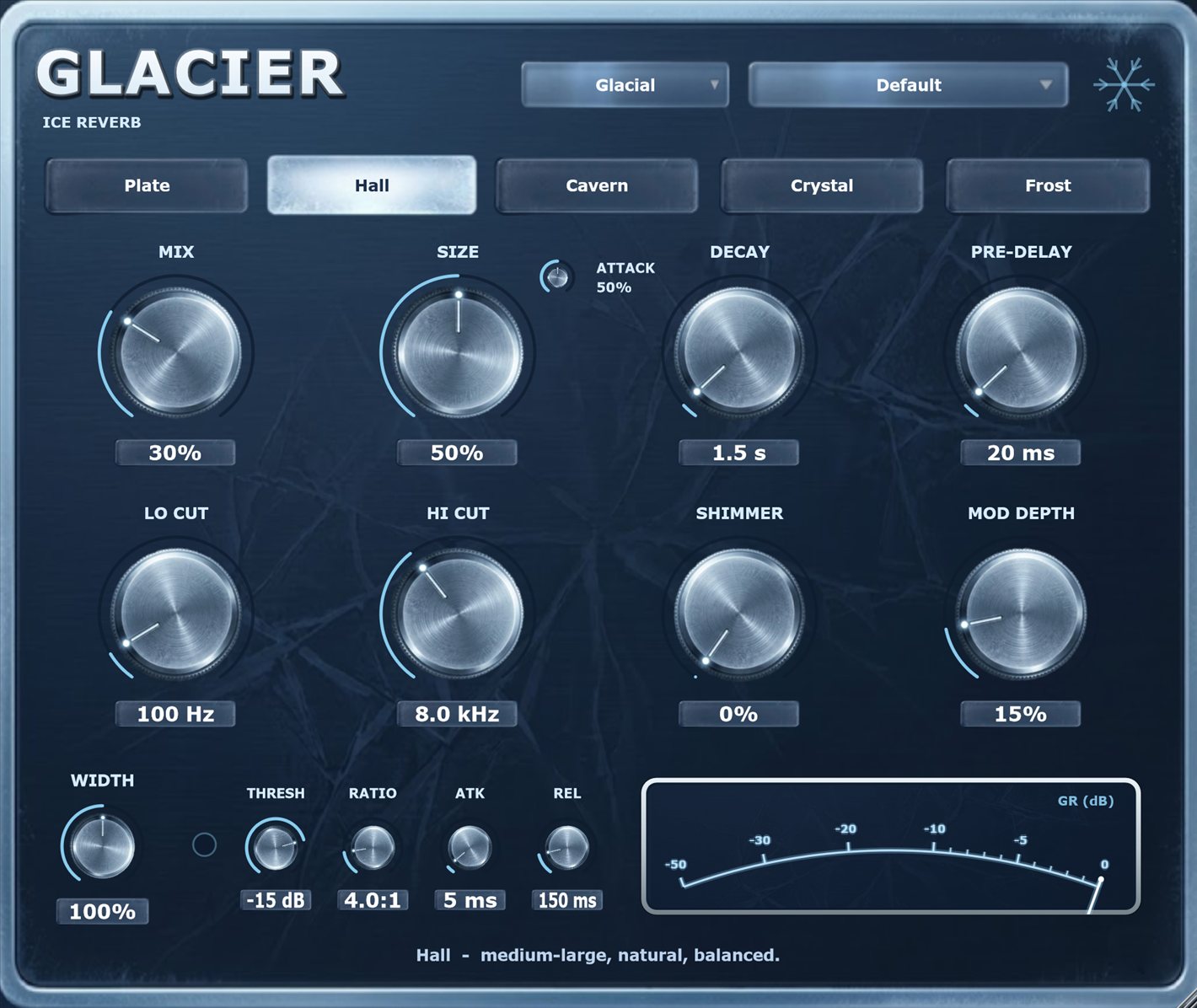 Glacier reverb plugin interface